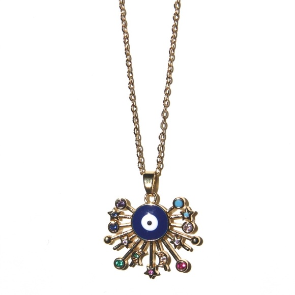 *NEW* 18K Gold Plated Cubic Zirconia Evil Eyes Pendant Necklace 🧿🪬 - Picture 1 of 11